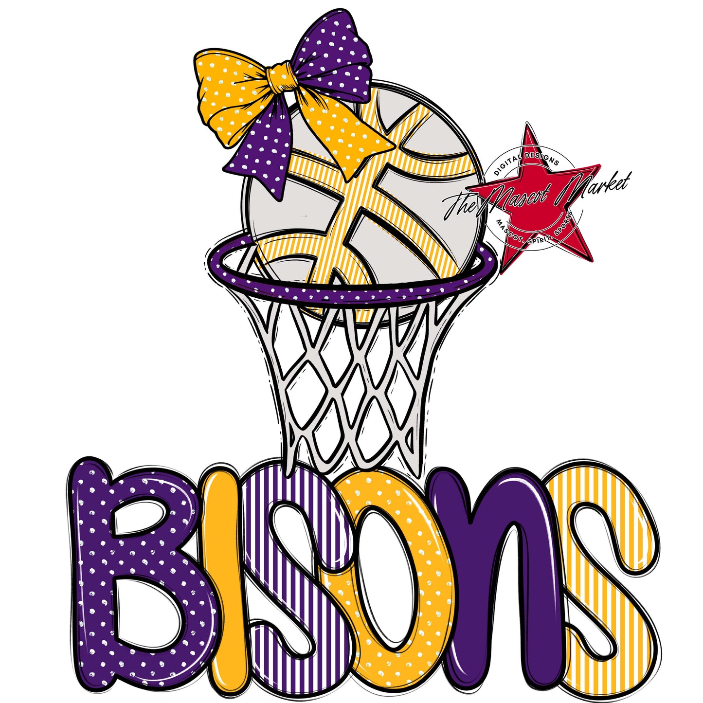 Bisons Basketball Spirit Design-Purple & Yellow