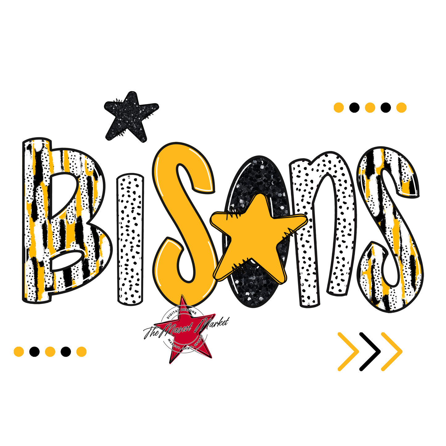Bisons Brushstroke Alpha w Arrows-Yellow