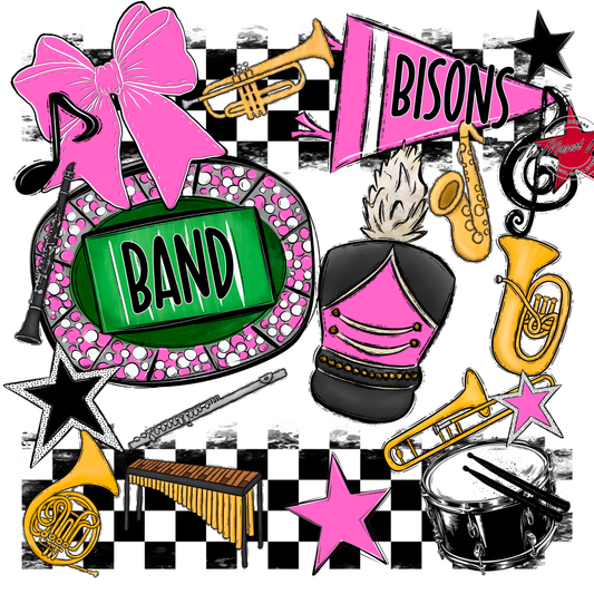 Bisons Checkers Band Spirit Design-Baby Pink