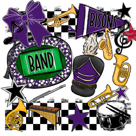 Bisons Checkers Band Spirit Design-Purple