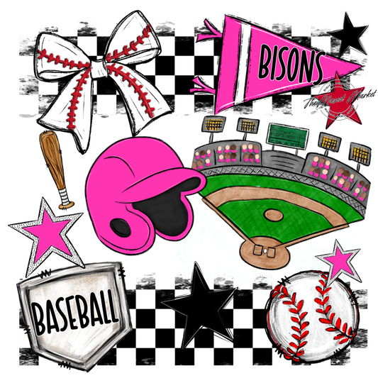 Bisons Checkers Baseball Spirit Design-Pink