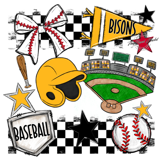 Bisons Checkers Baseball Spirit Design-Yellow