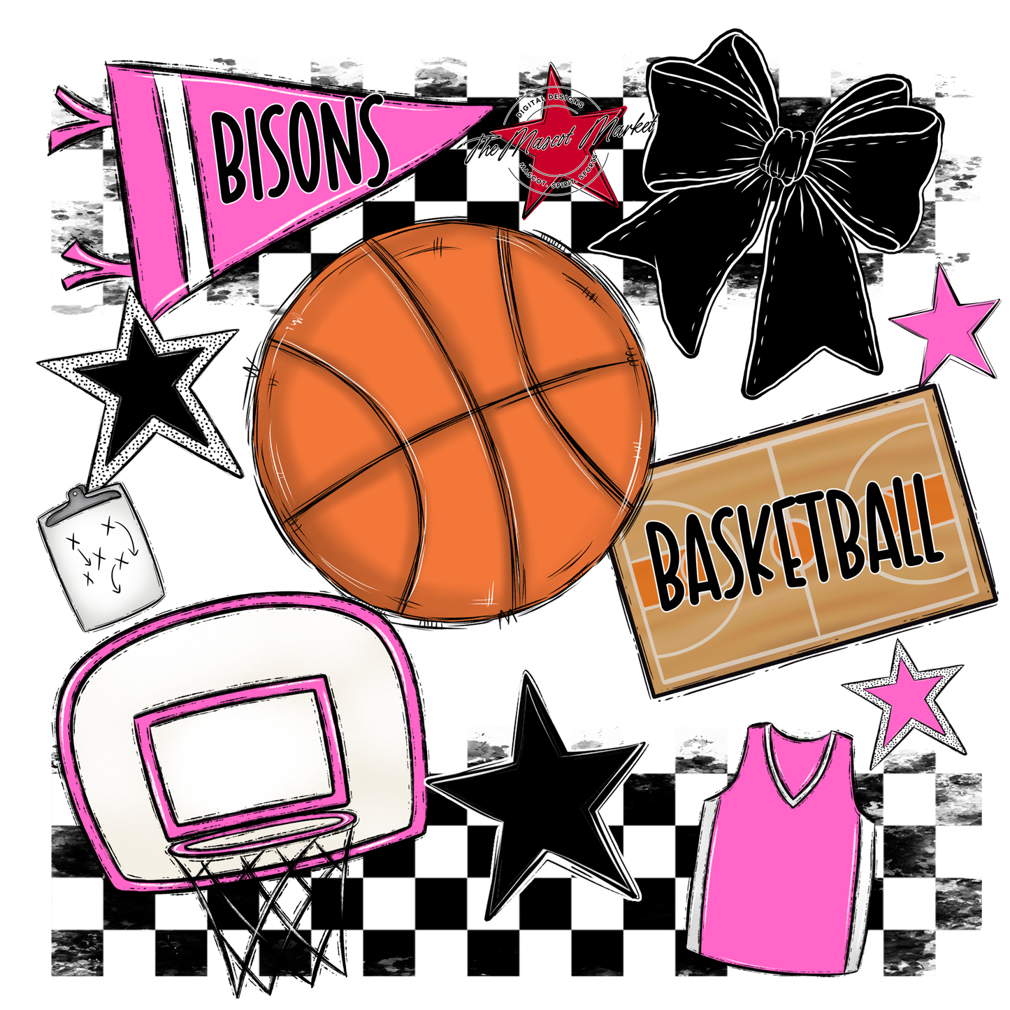Bisons Checkers Basketball Spirit Design-Baby Pink