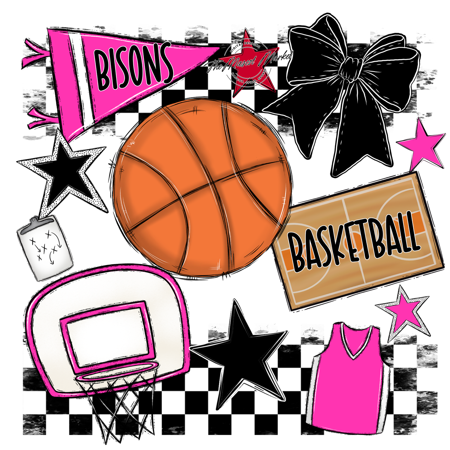 Bisons Checkers Basketball Spirit Design-Pink