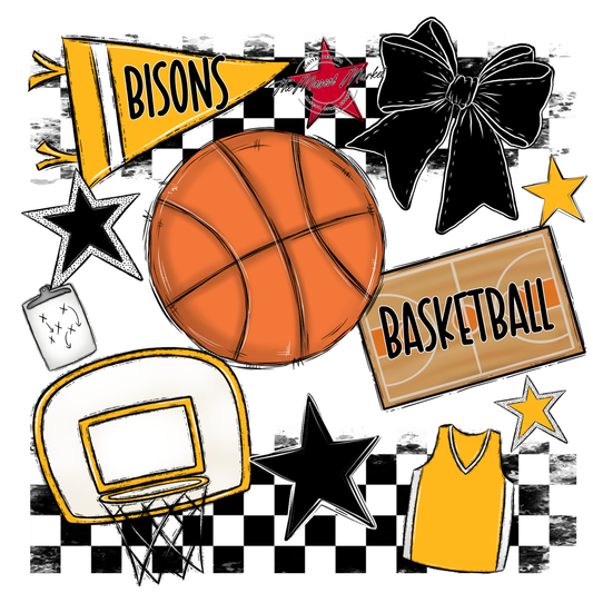 Bisons Checkers Basketball Spirit Design-Yellow