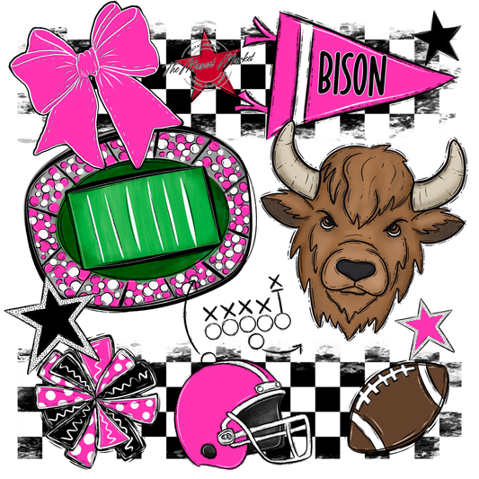 Bisons Checkers Mascot Spirit Design-Pink