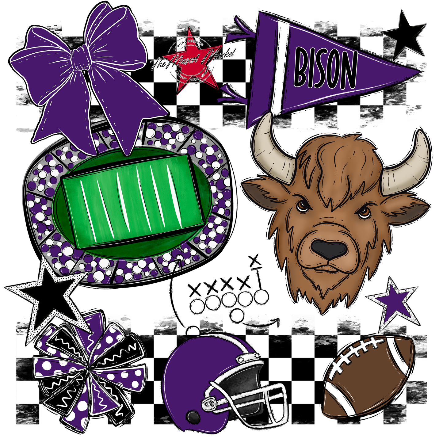Bisons Checkers Mascot Spirit Design-Purple