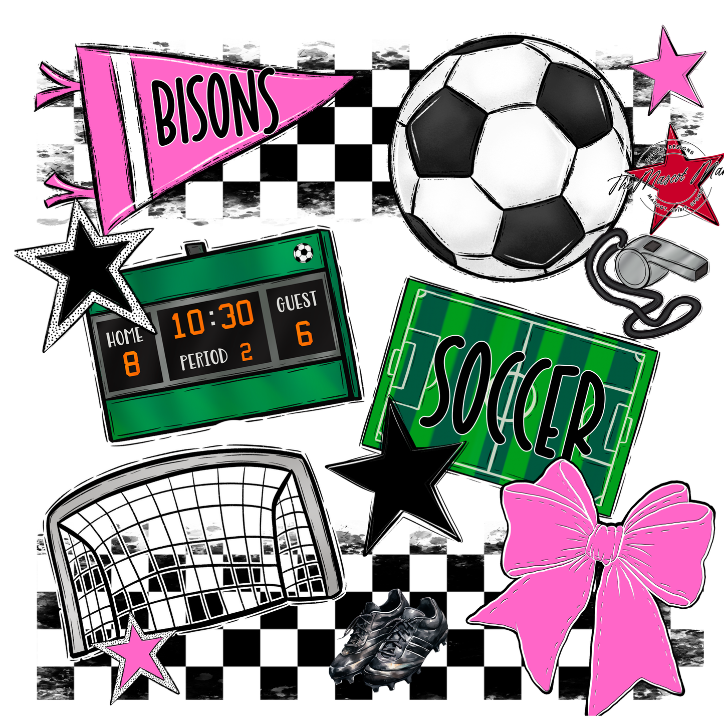 Bisons Checkers Soccer Spirit Design-Baby Pink