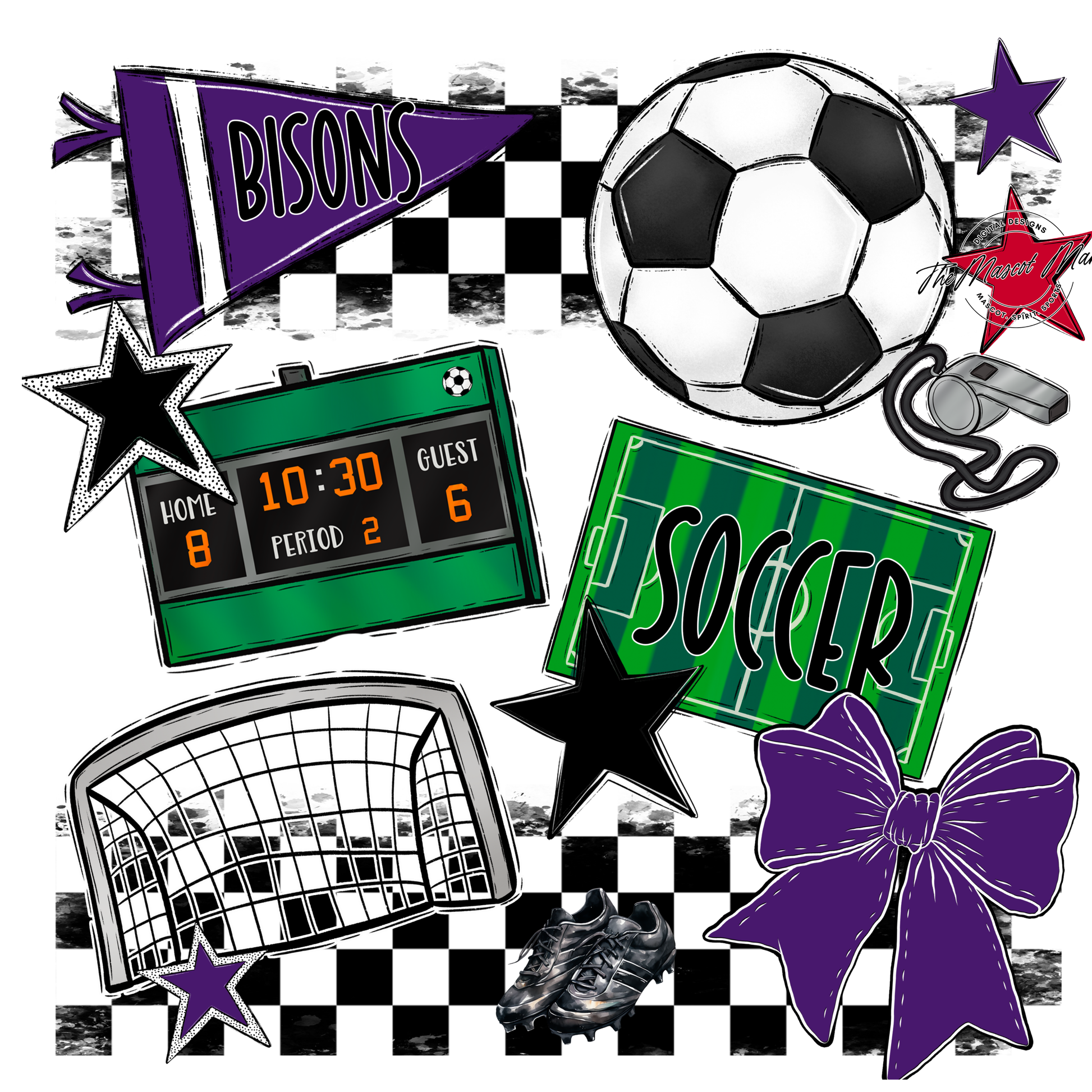 Bisons Checkers Soccer Spirit Design-Purple