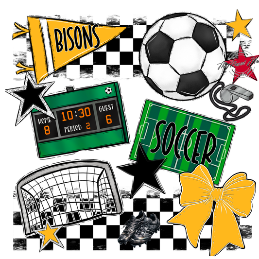 Bisons Checkers Soccer Spirit Design-Yellow