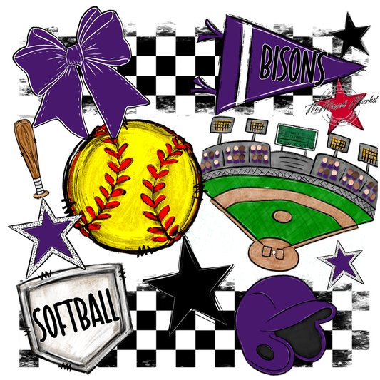 Bisons Checkers Softball Spirit Design-Purple