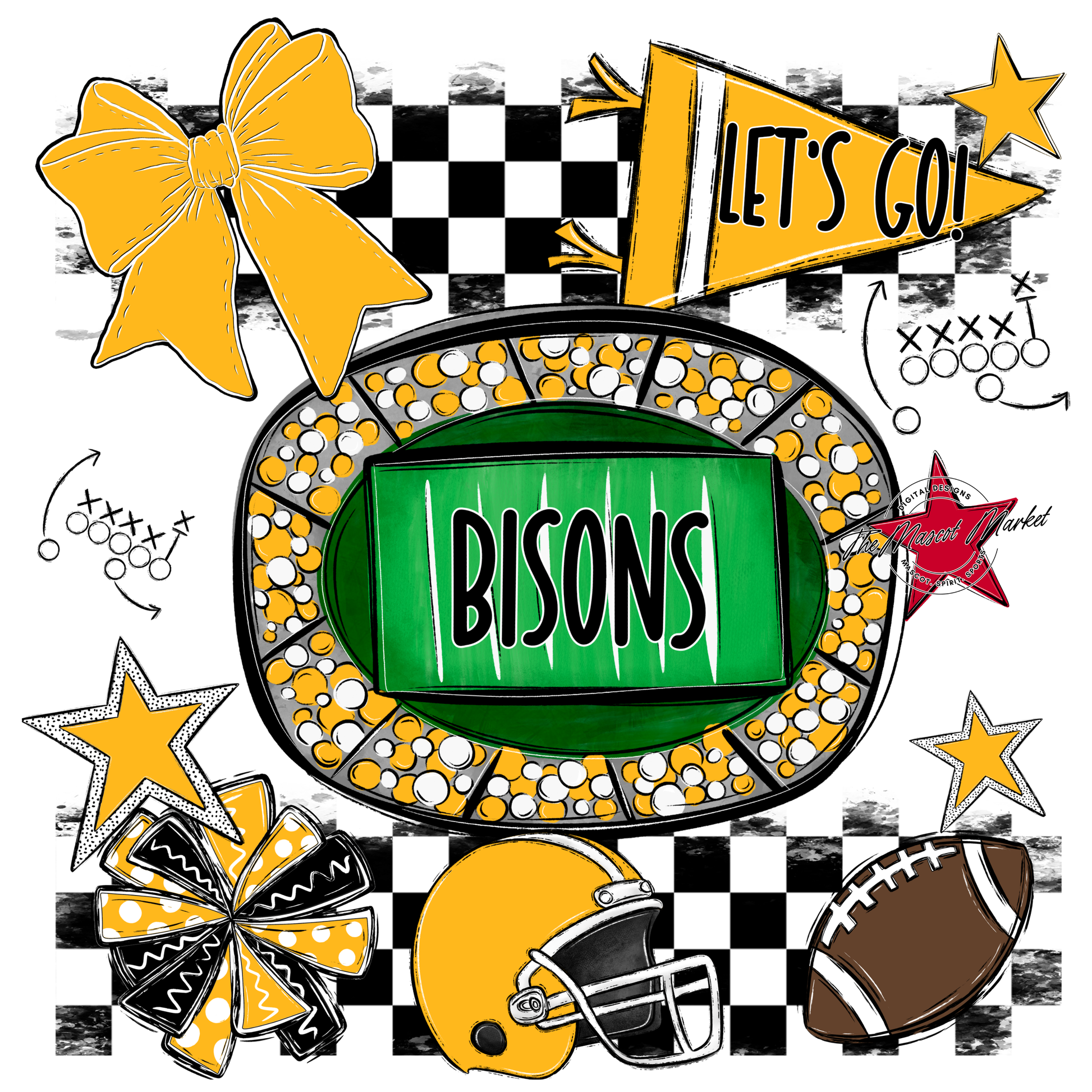 Bisons Checkers Spirit Design-Yellow