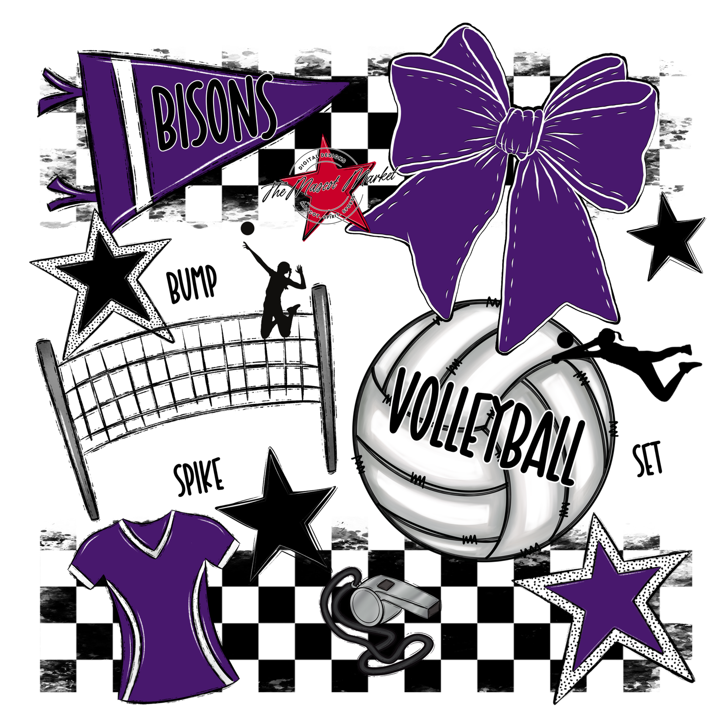 Bisons Checkers Volleyball Spirit Design-Purple