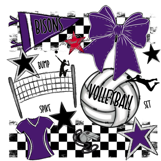 Bisons Checkers Volleyball Spirit Design-Purple
