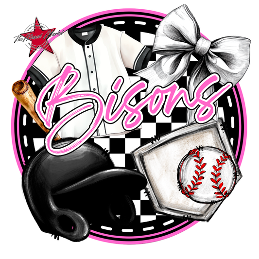 Bisons Circle Baseball Design-Baby Pink