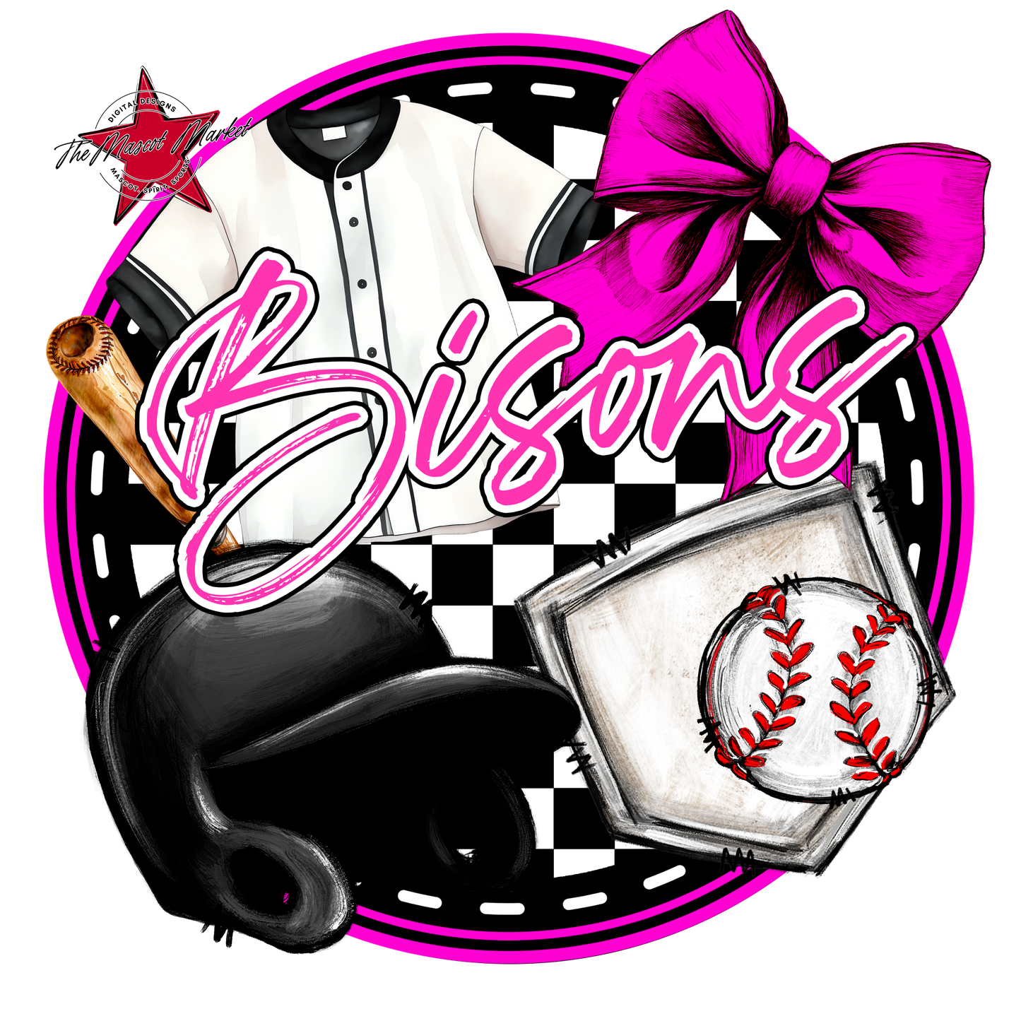 Bisons Circle Baseball Design-Pink