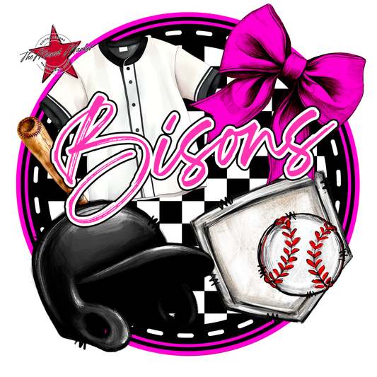 Bisons Circle Baseball Design-Pink