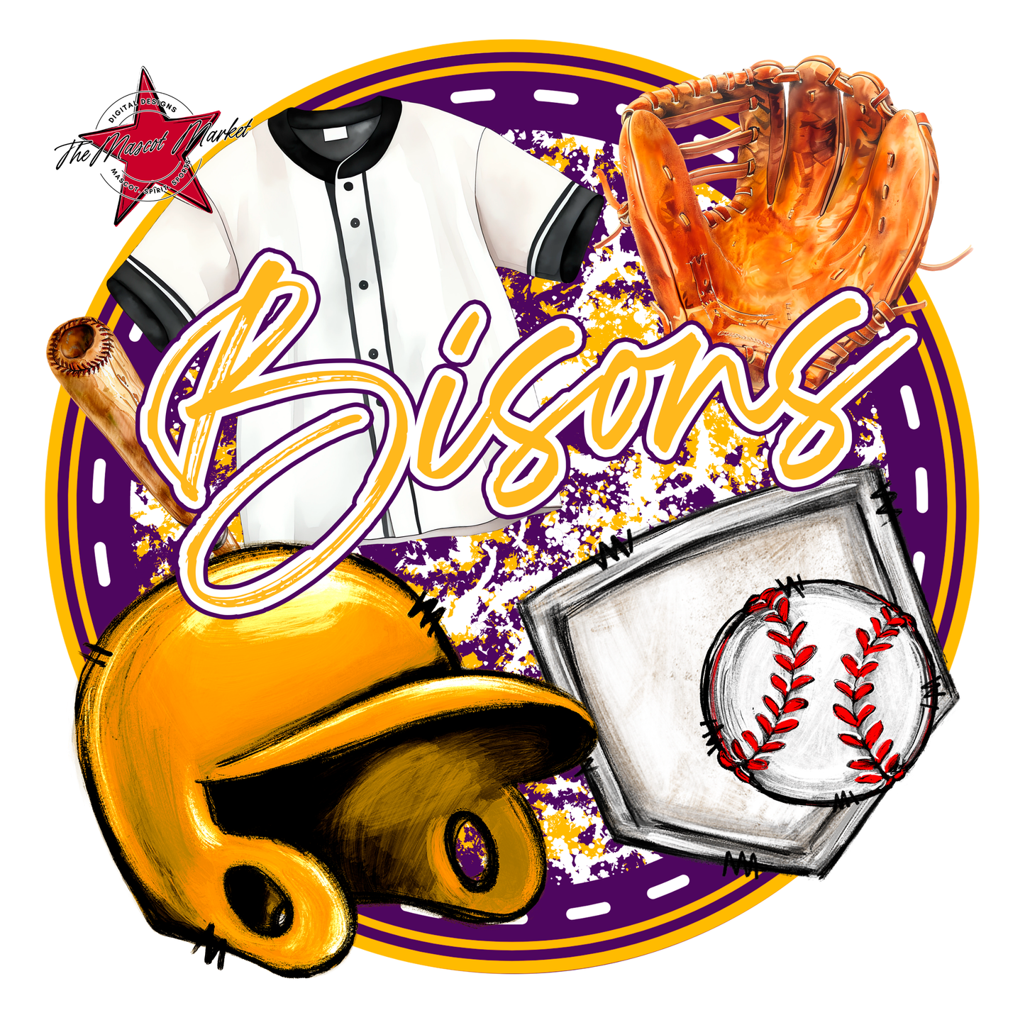 Bisons Circle Baseball Design-Purple-Yellow