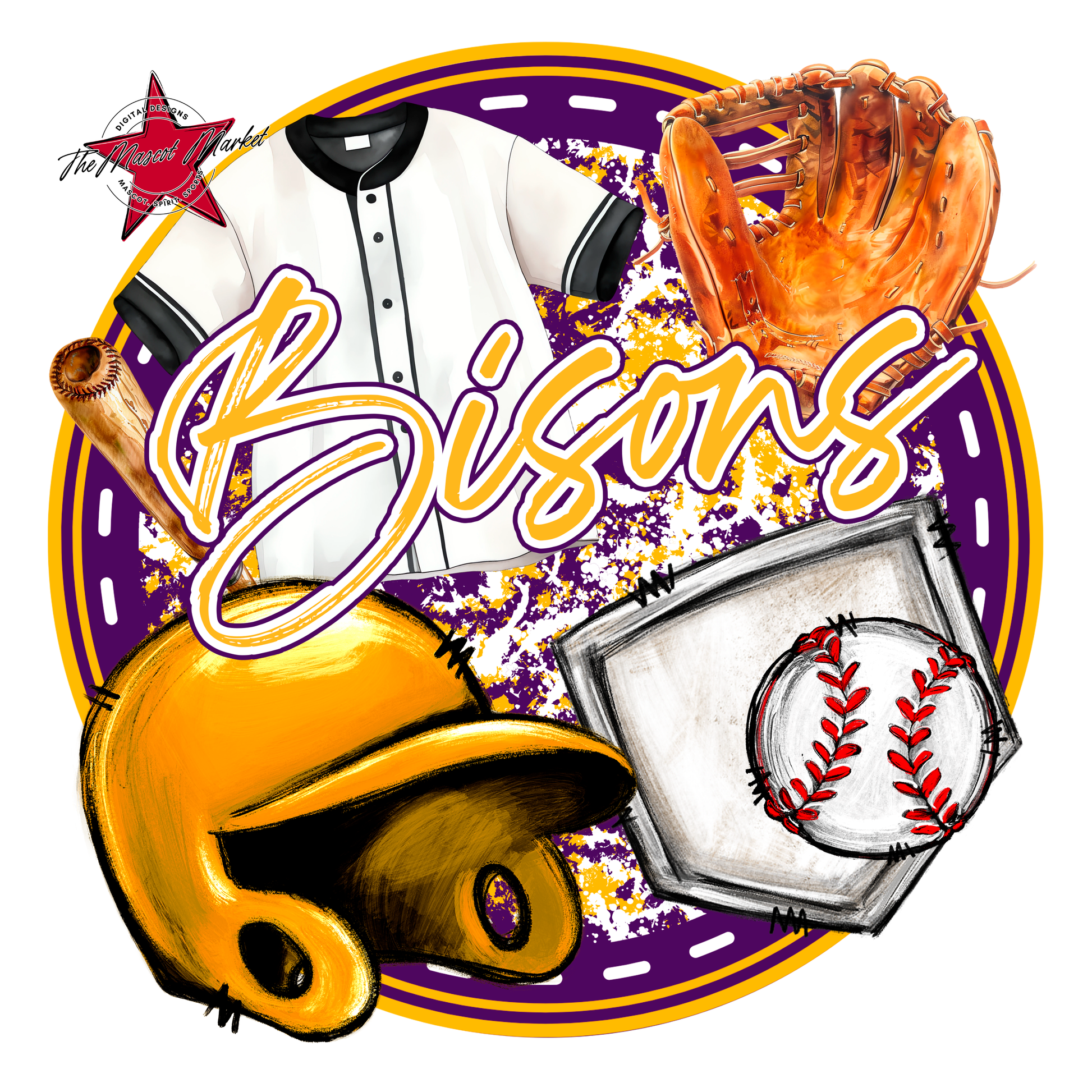 Bisons Circle Baseball Design-Purple-Yellow