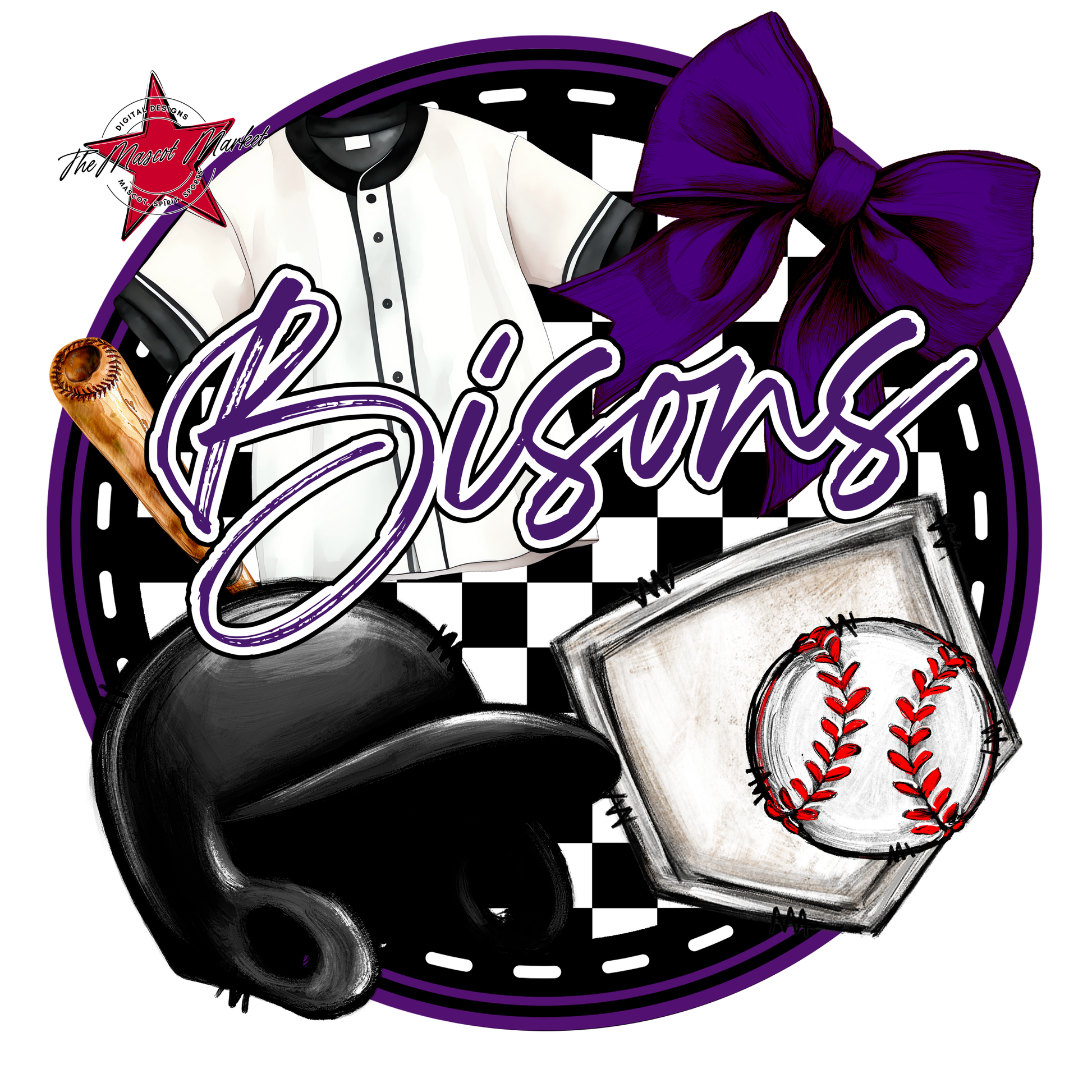 Bisons Circle Baseball Design-Purple