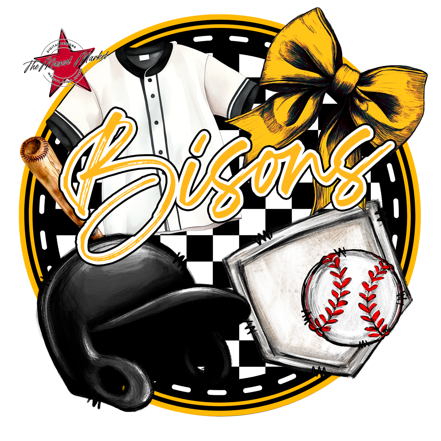 Bisons Circle Baseball Design-Yellow