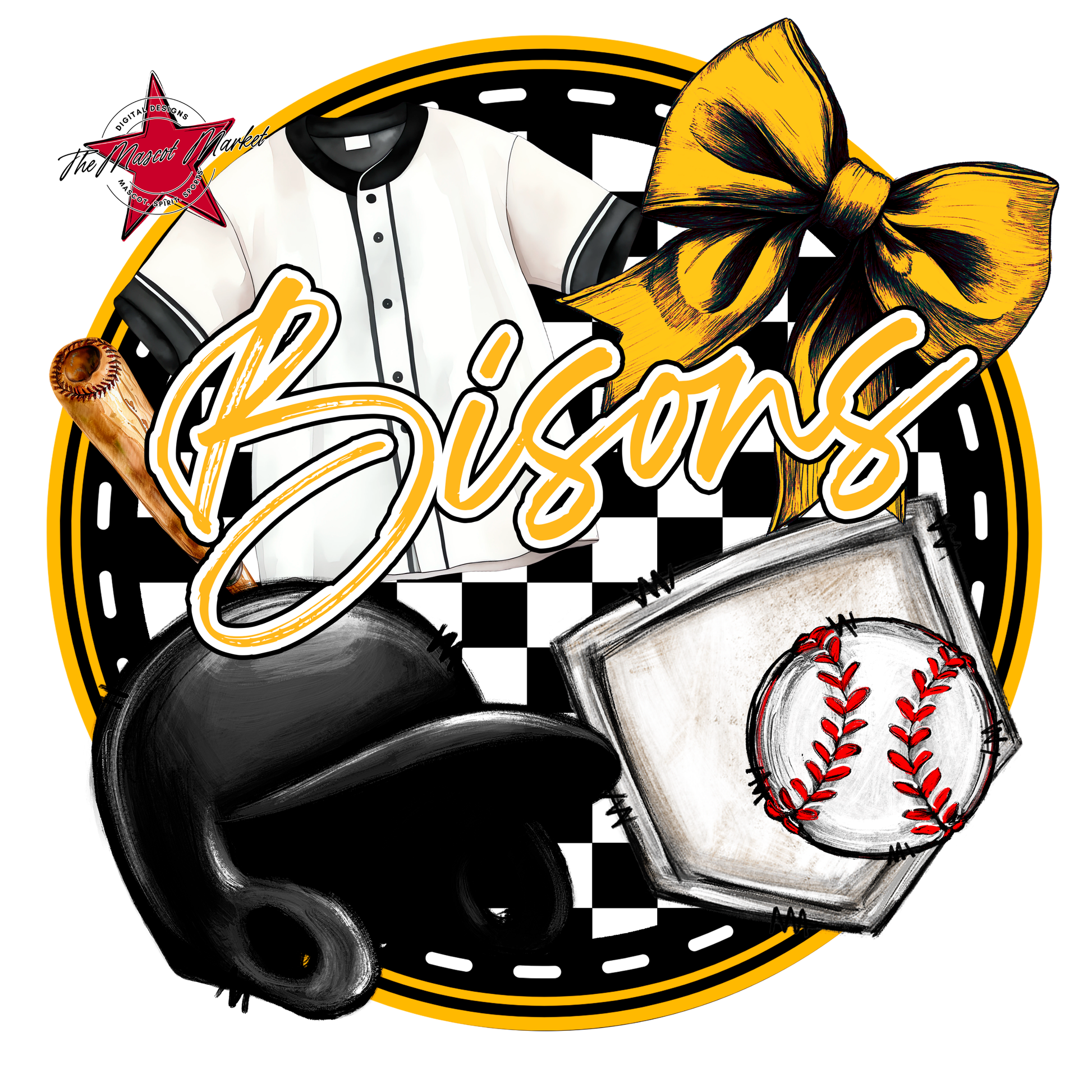 Bisons Circle Baseball Design-Yellow