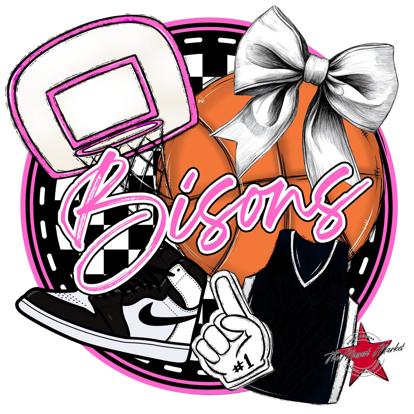 Bisons Circle Basketball Design-Baby Pink