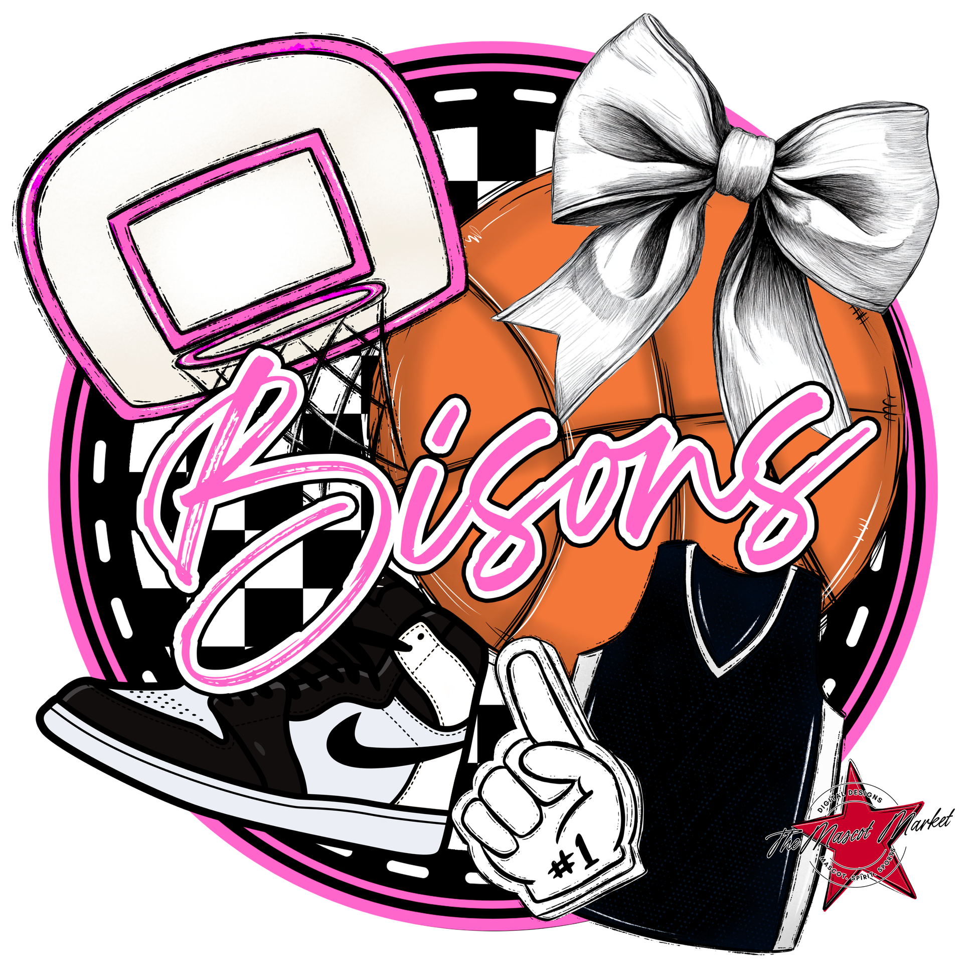 Bisons Circle Basketball Design-Baby Pink