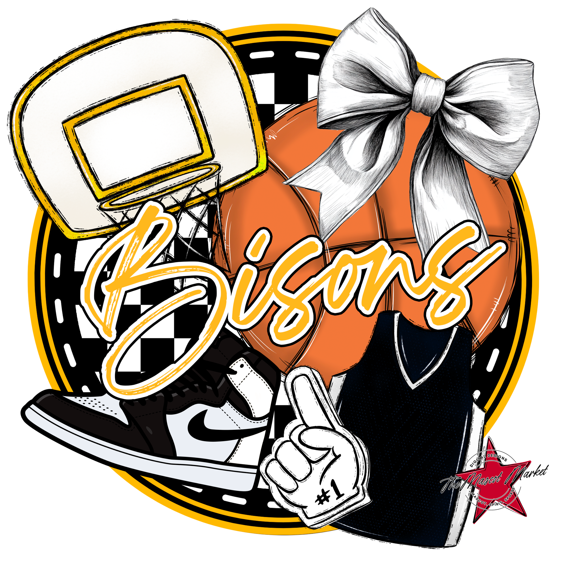 Bisons Circle Basketball Design-Yellow
