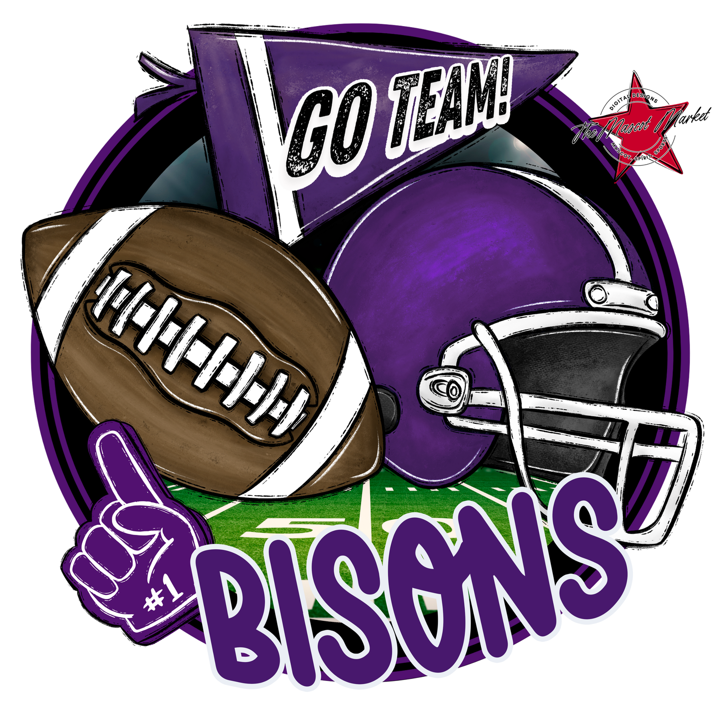 Bisons Circle Football Design-Purple