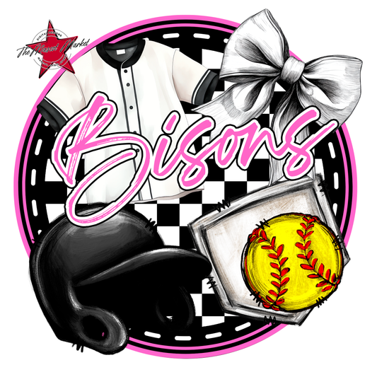 Bisons Circle Softball Design-Baby Pink