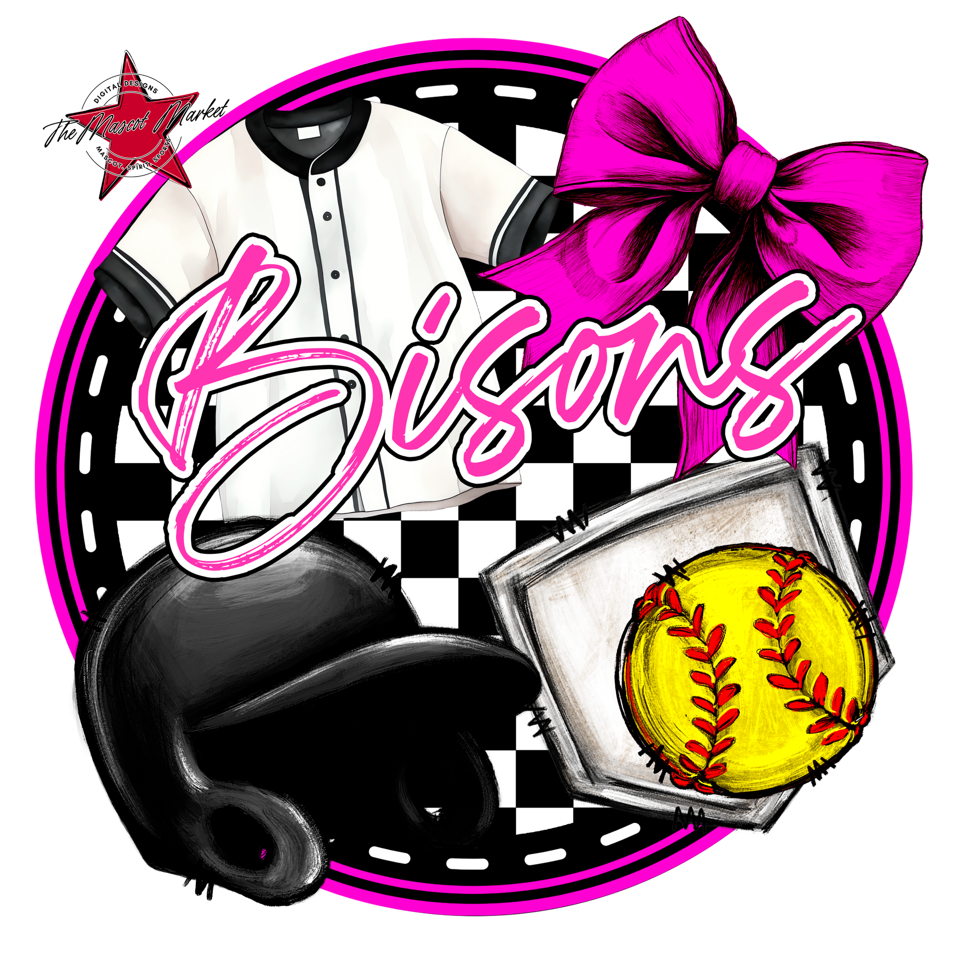 Bisons Circle Softball Design-Pink