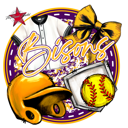 Bisons Circle Softball Design-Purple-Yellow