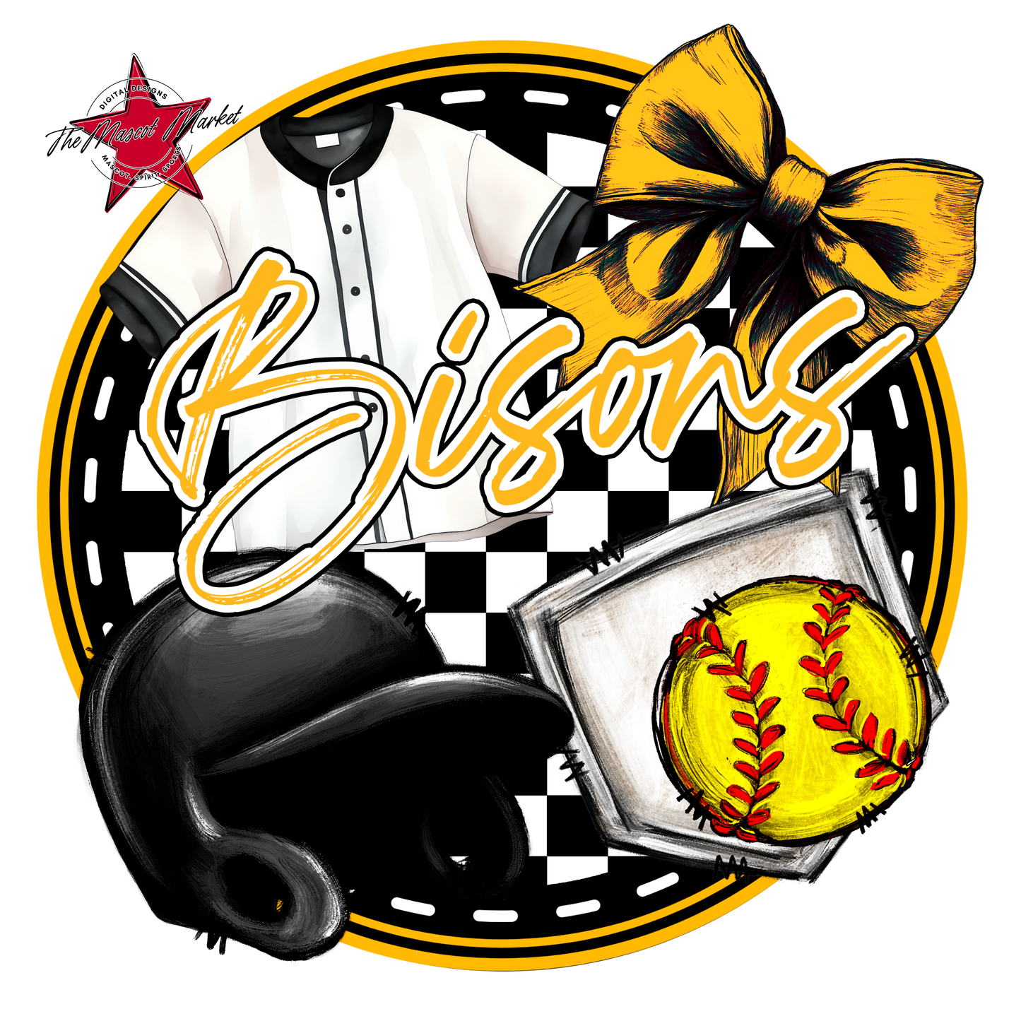 Bisons Circle Softball Design-Yellow
