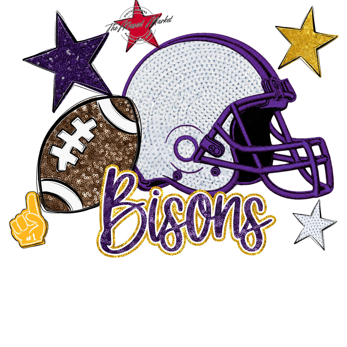 Bisons Football Embroidered Sequins Design-Purple & Yellow
