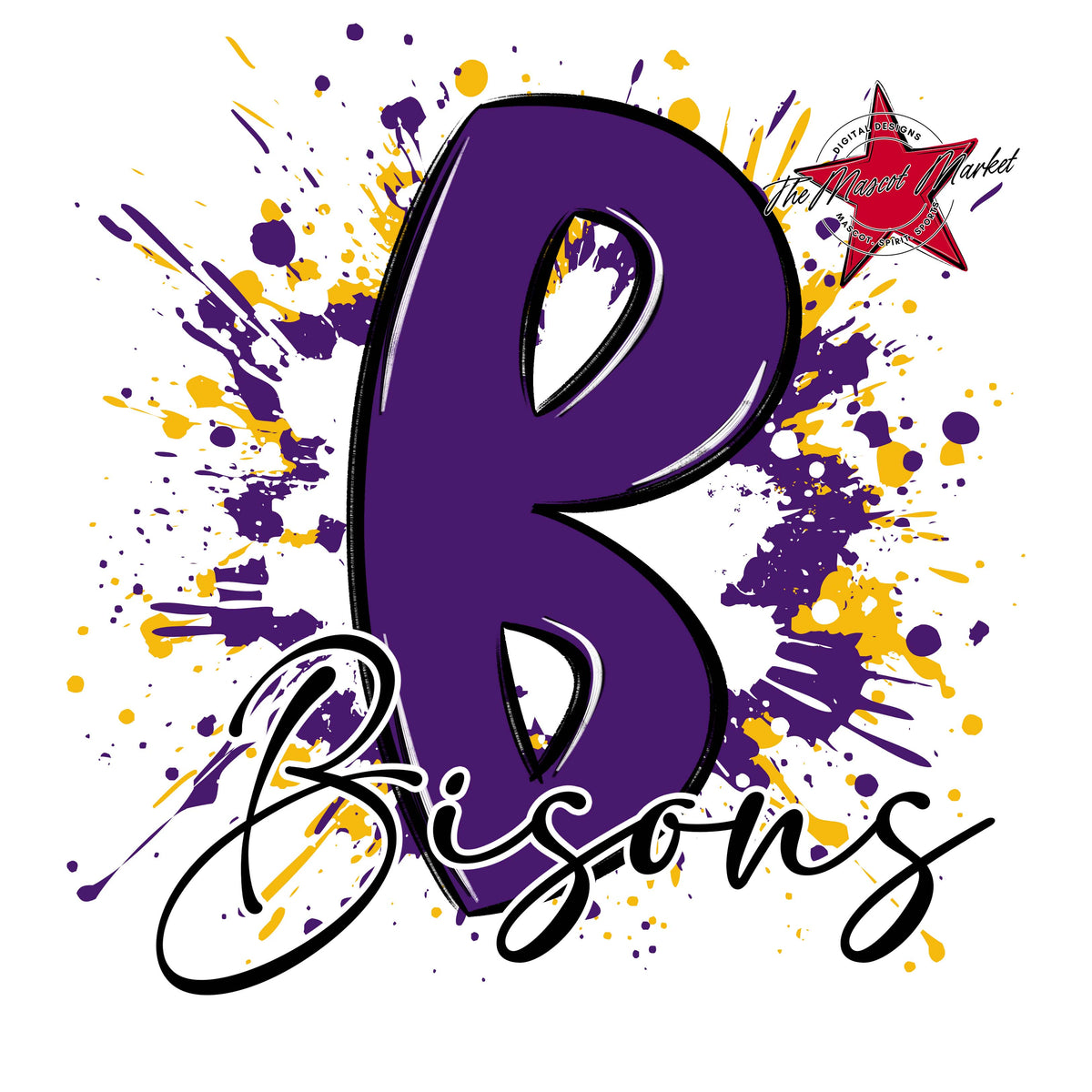 Bisons Mascot Splatter-Purple & Yellow