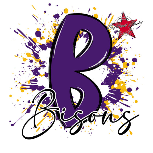 Bisons Mascot Splatter-Purple & Yellow
