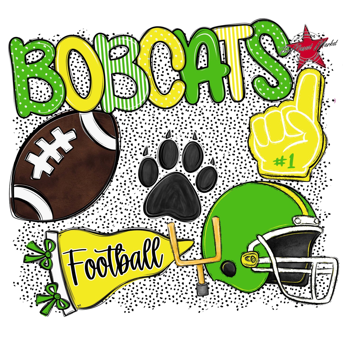 Bobcats Football Spirit-Bright Green & Bright Yellow