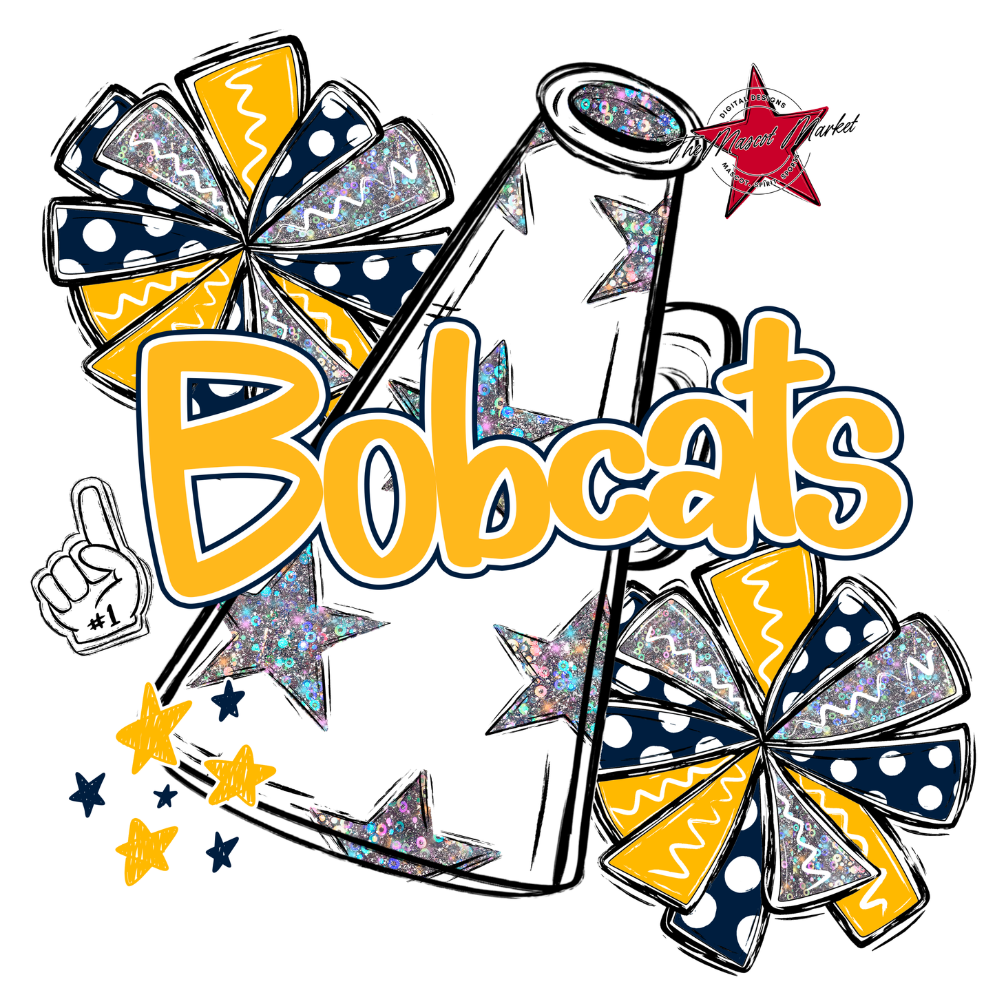 Bobcats Alpha Megaphone Design-Navy-Yellow