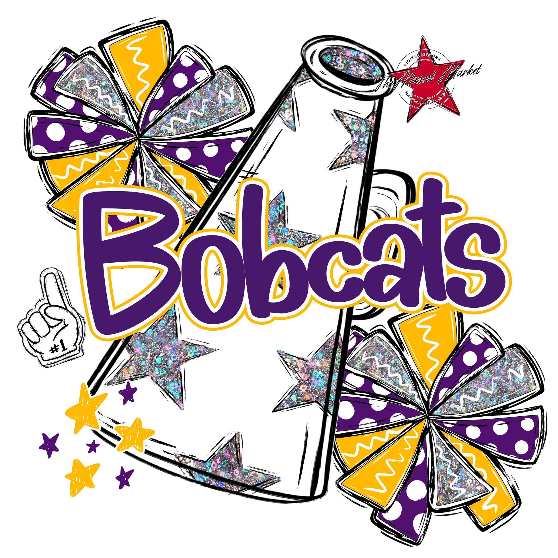 Bobcats Alpha Megaphone Design-Purple-Yellow