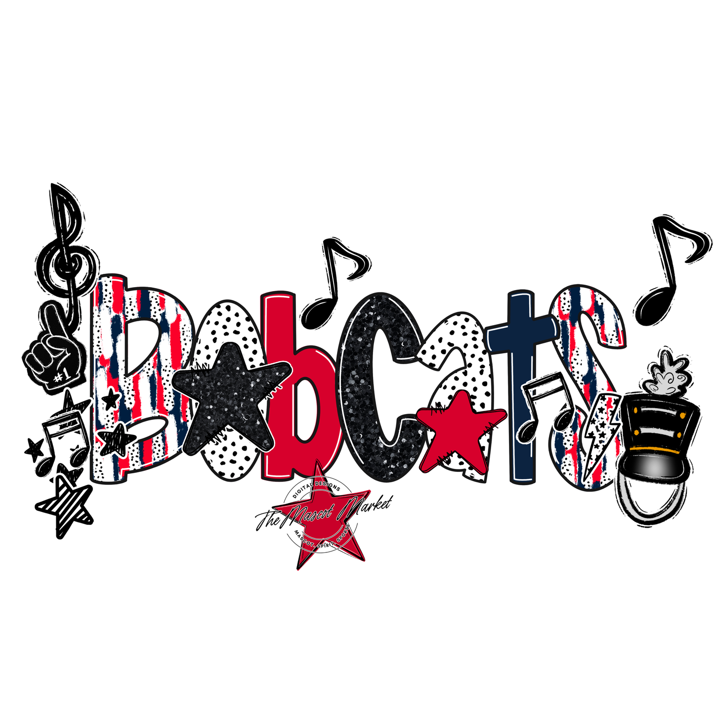 Bobcats Band Scrape-Navy-Red