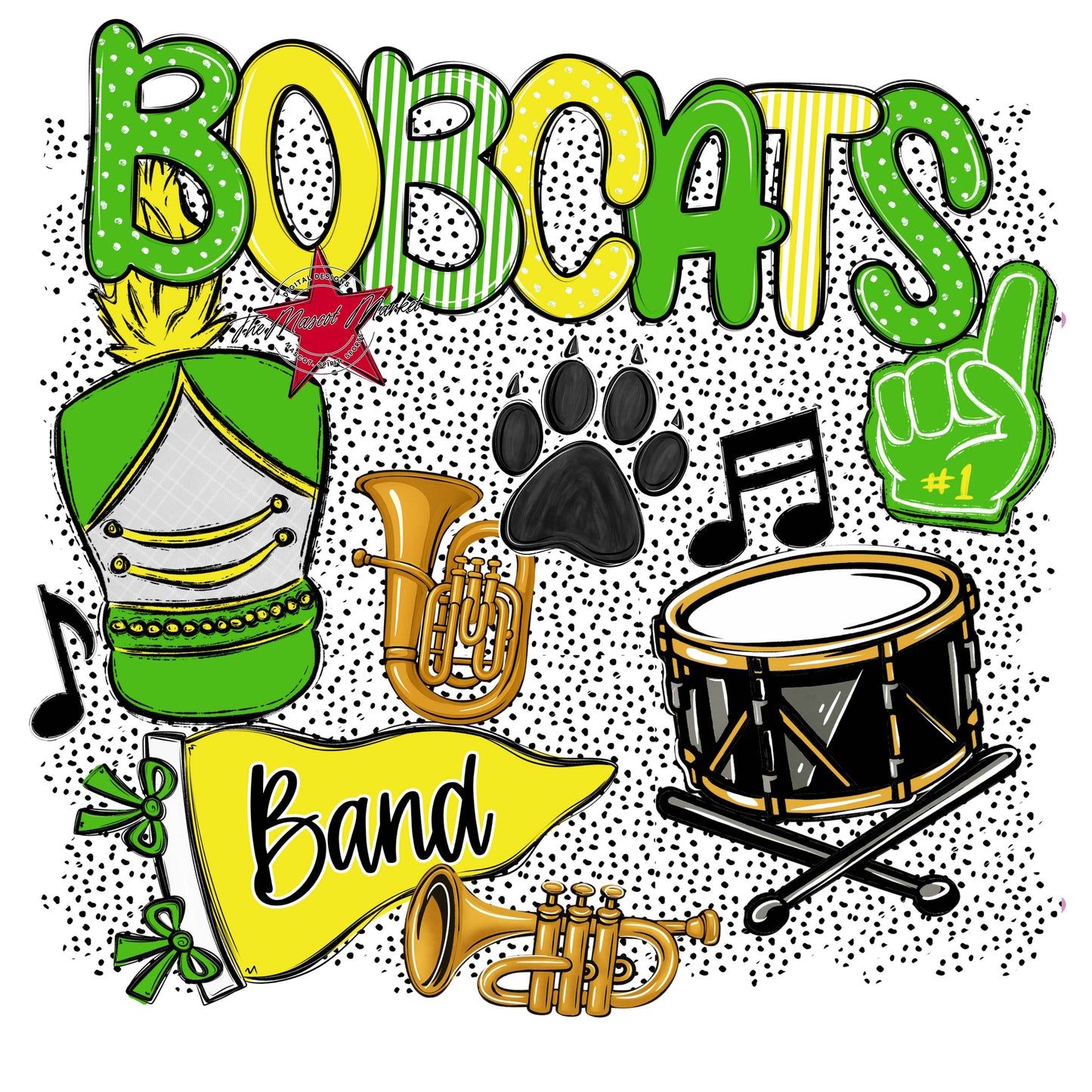 Bobcats Band Spirit-Bright Green & Bright Yellow
