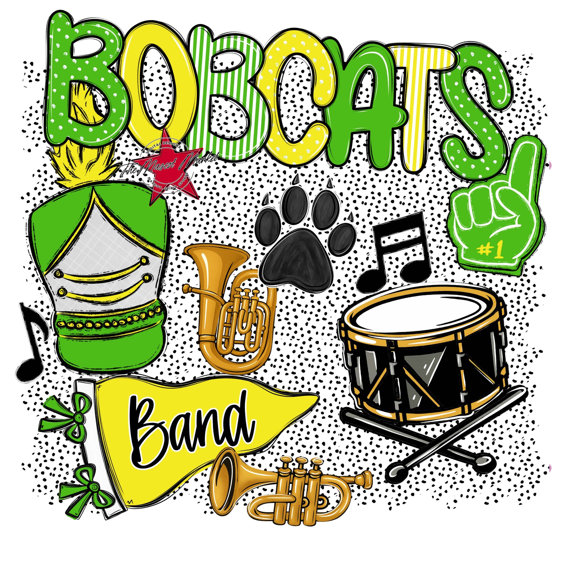 Bobcats Band Spirit-Bright Green & Bright Yellow