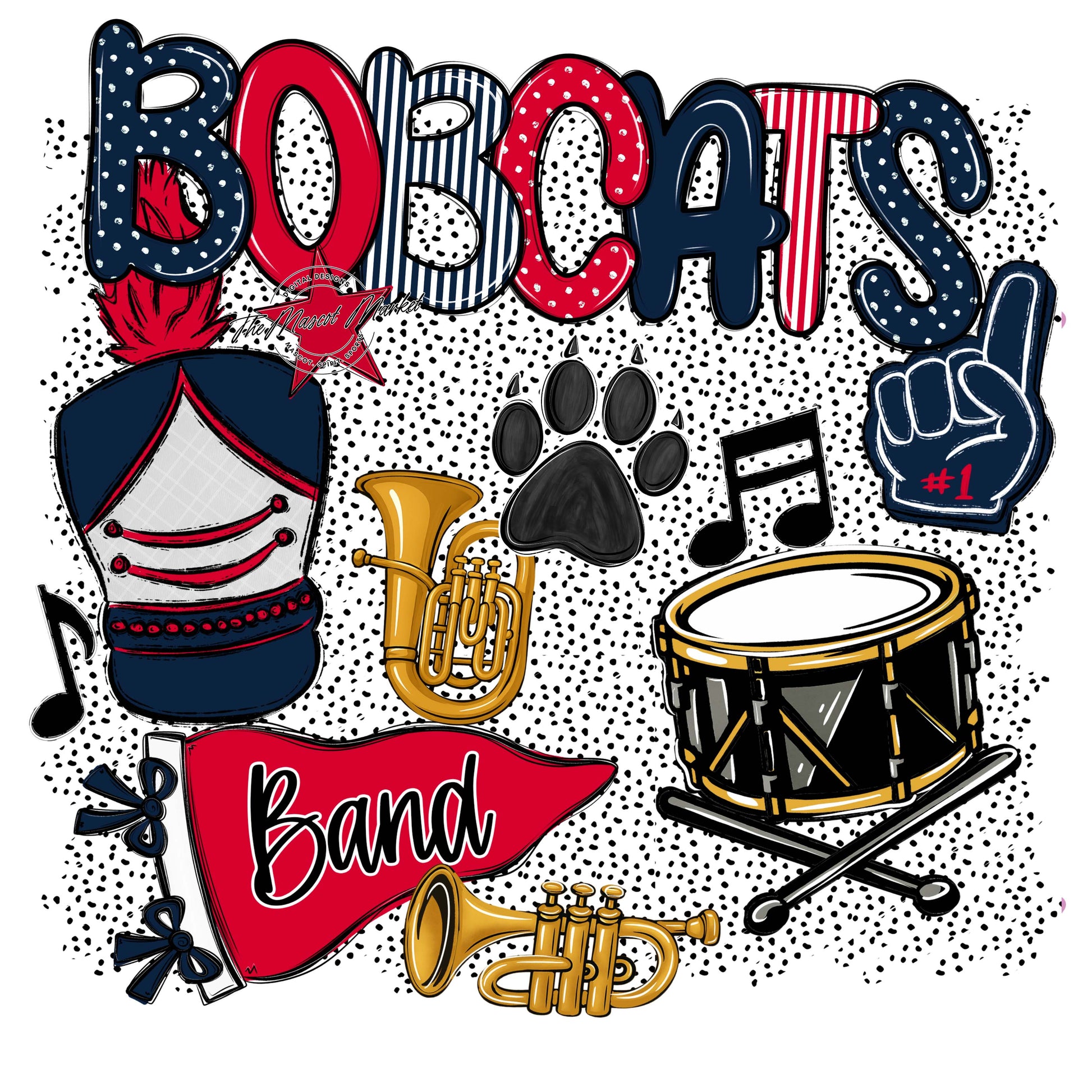 Bobcats Band Spirit-Navy & Red