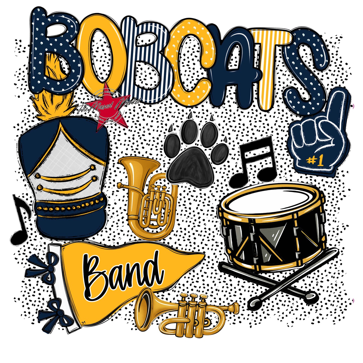 Bobcats Band Spirit-Navy & Yellow