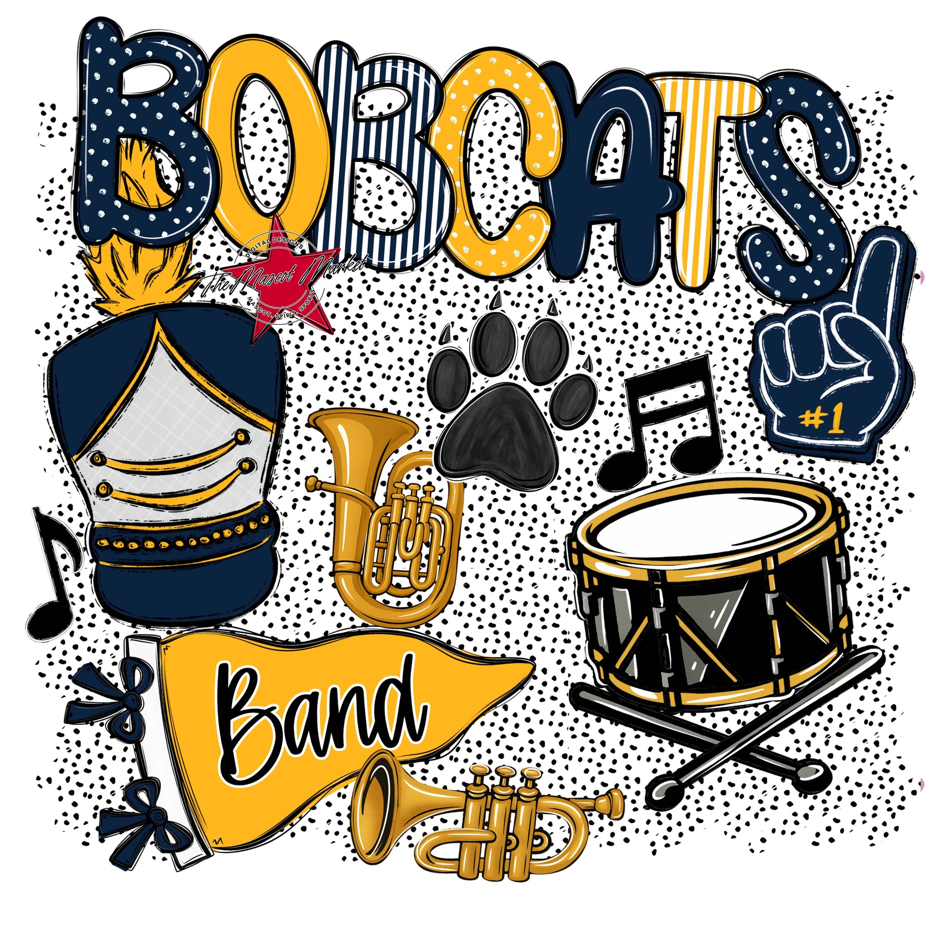 Bobcats Band Spirit-Navy & Yellow