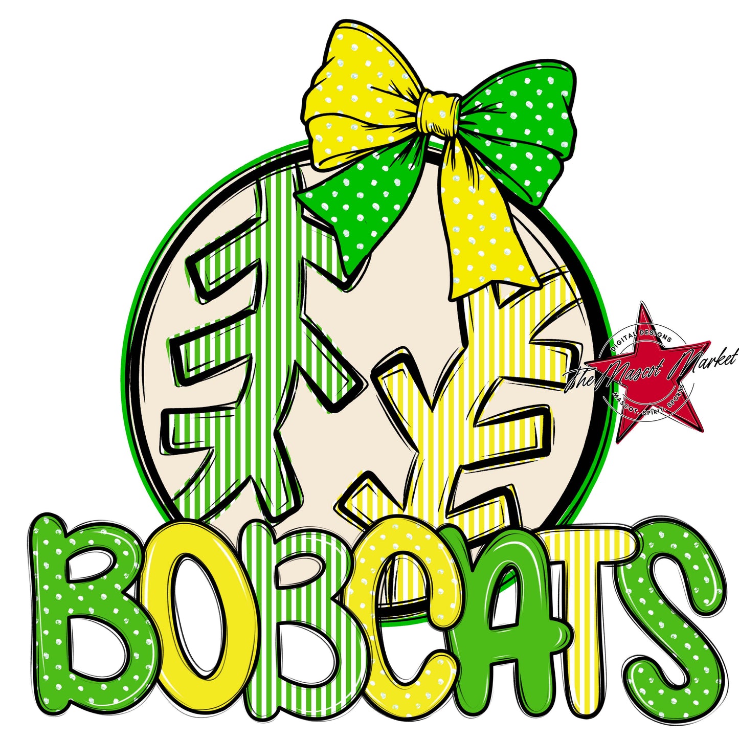 Bobcats Baseball-Softball Spirit Design-Bright Green & Bright Yellow