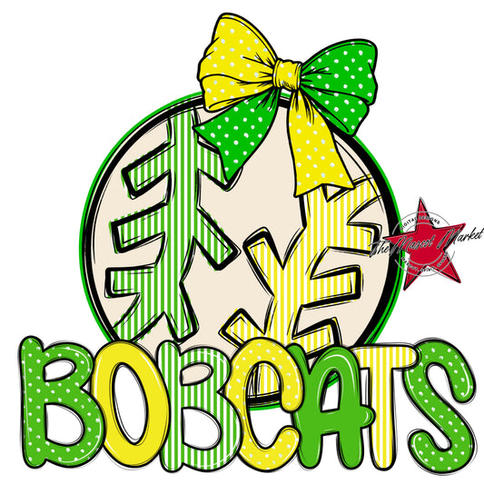 Bobcats Baseball-Softball Spirit Design-Bright Green & Bright Yellow