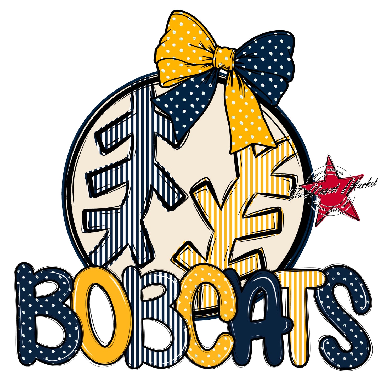 Bobcats Baseball-Softball Spirit Design-Navy & Yellow