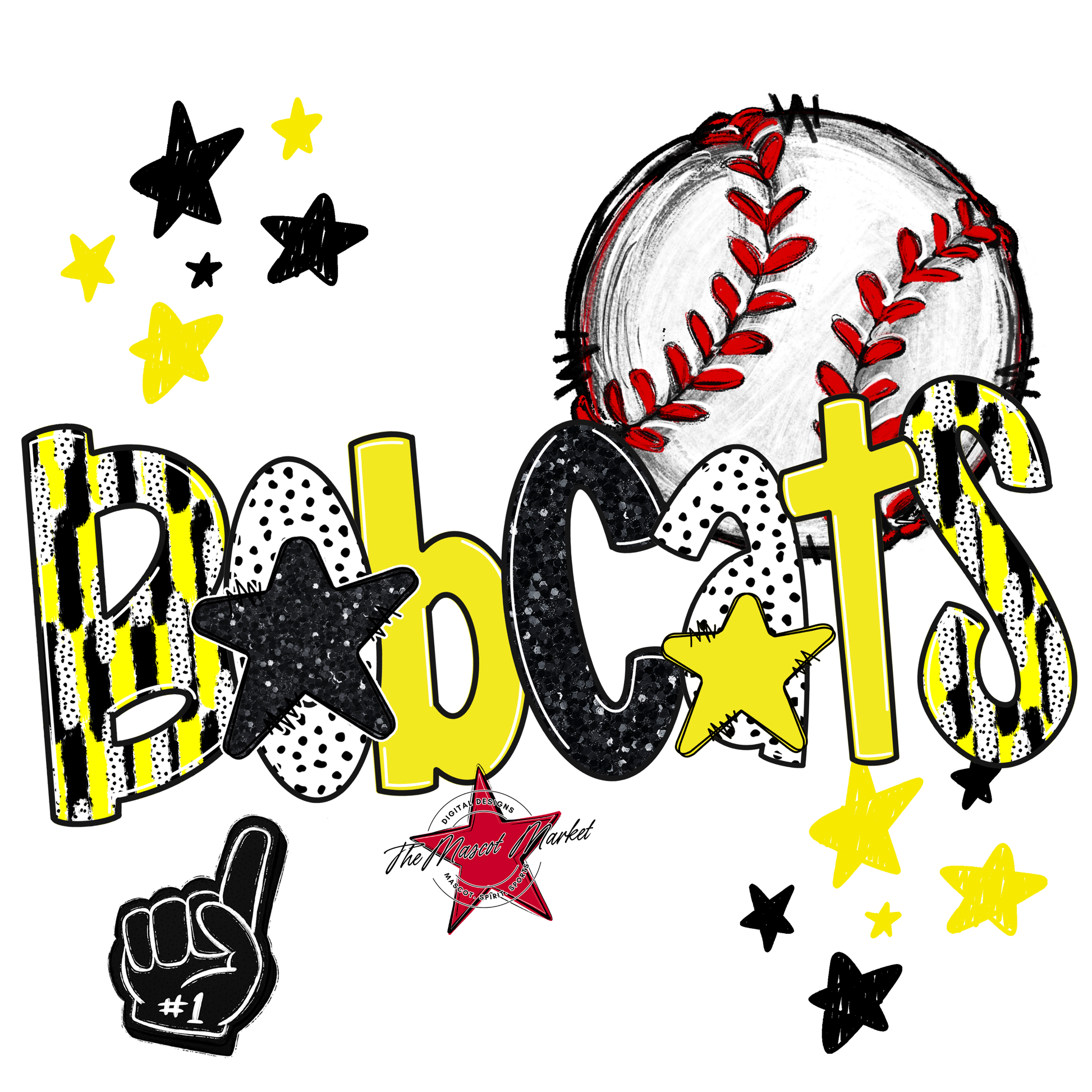 Bobcats Baseball Scrape-Bright Yellow